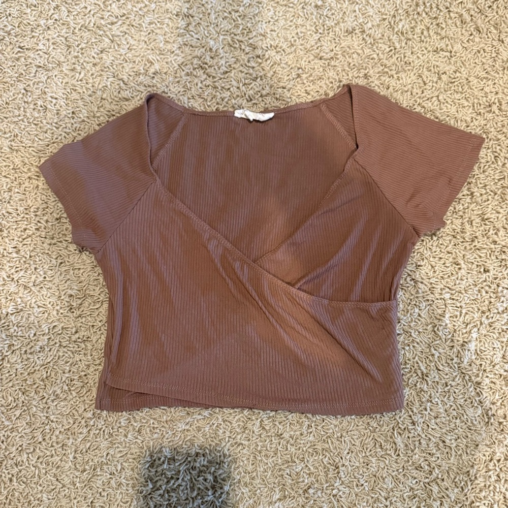Pink Rose Brown Wrap Blouse